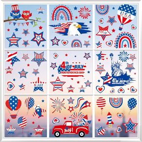9 Sheets Independence Day Window Stickers 4th of July Window Decals Statue of Liberty Window Stickers Decoration Fireworks American Flag Patriotic Window Clings for Home School Wedding Party Supplies