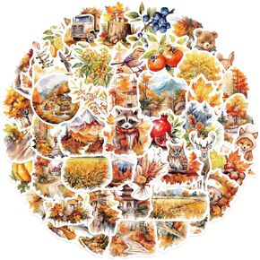 50Pcs Autumn Stickers Pack Aesthetic Harvest Stickers for Water Bottle Laptop Skateboard Guitar Scrapbook Journaling, Waterproof Vinyl Fall Stickers Decal for Teens and Adults