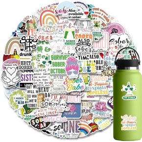 100Pcs Sober Stickers, Vinyl Sobriety Stickers Decals for Laptop Water Bottle Bumper Luggage Computer Skateboard Snowboard. Gift for Kids Girls Teens