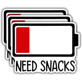 (3pcs) Need Snacks Battery Sticker Funny Sarcastic Tumbler Decal Sticker for Kindle Laptop Water Bottle Phone Hard Hat Vinyl Decal - 3x2.3"