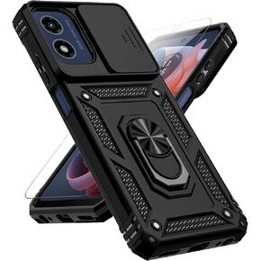 for Moto G 5G 2024 / Moto G Play 5G 2024 Case with Slide Camera Cover HD Screen Protector [Military Grade Drop Tested] Magnetic Ring Holder Kickstand Protective Phone Case for Moto G 5G 2024, Black