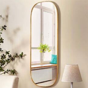 Wall Mirror Decorative Metal Gold Mirror Wall Decor, 18" x47" Oval Tall Mirror for Wall, Full Length Mirror, Large Bathroom Vanity Mirror Iron Brushed Gold Frame