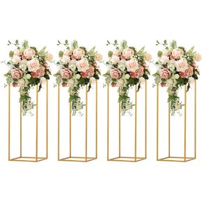 4Pcs Gold Flower Stand Metal Vase Column Geometric Centerpieces for Tables 31.5in Tall Gold Rectangular Flower Display Rack for Wedding Party Event Decorations