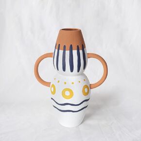 Ceramic Vases for Home Decor, Unique Frosted Texture Flower Vase, Small Orange Vase with Hand Drawn Raised Lines Pattern, Round Vases for Centerpieces Shelf Coffee Table Decor (6 * 7.5 Inch)