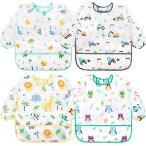 Accmor 4 Pack Long Sleeve Baby Bibs, Waterproof Sleeved Bib, Toddler Soft Bib for 6-36 Months
