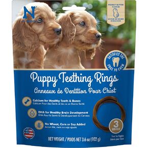 N-Bone Puppy Teething Rings Peanut Butter Flavor Dog Treat, 3 Count Bag, 3.6-oz