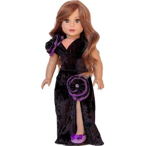 Royal Velvet - 2 Piece Outfit for 18 inch Girl Doll -Black and Purple Gown and Matching Shoes - 18 inch Doll Clothes (Doll NOT Included)