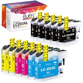 ejet Compatible LC203 LC201 Ink Cartridges Replacement for Brother Ink Cartridges LC203 LC203BK Work for MFC-J880DW MFC-J480DW MFC-J4620DW MFC-J4420DW(5 Black, 2 Cyan, 2 Magenta,2 Yellow, 11-Pack)