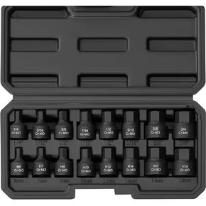 16-Piece 3/8" Drive Low Profile Hex Socket Set, Cr-Mo Steel, SAE&Metric, 1/4"-3/4", 6mm-19mm, One- Piece Construction