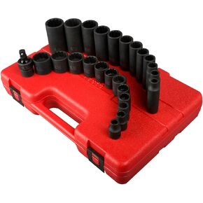 SUNEX TOOLS 3326 3/8-Inch Drive 12-Point SAE Impact Socket Set, 25-Piece