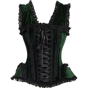 Daisy corsets Womens Top Drawer Dark Green Velvet & Lace Steel Boned Corset W/Cap SleevesCorset