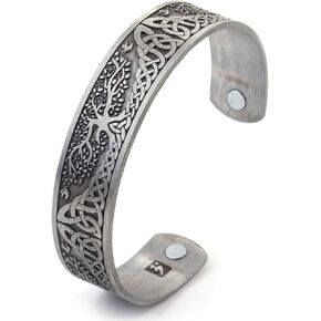Yggdrasil World Tree of Life Bracelet Health Care Stainless Steel Cuff Bangle Bracelet for Men (Antique Silver)