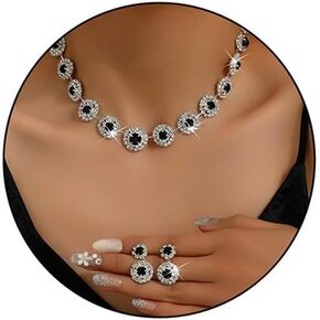 Wedding Jewelry Set-Bridal Jewelry Rhinestone Necklace for Women Silver Jewelry Set Bridesmaid Jewelry Set Birthday Gifts for Women