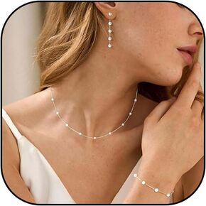 Pearl Necklace and Earring Set Pearl Choker Necklace for Women Dainty Bracelet Pearl Dangling Earrings Pearl Wedding Jewelry Sets for Brides in Saudi Arabia
