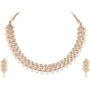 Efulgenz Indian Jewelry Bollywood Faux Pearl Crystal Choker Kundan Necklace Earrings Wedding Jewelry Set