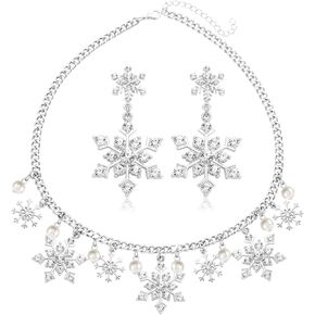 Christmas Snowflake Necklace Bracelet Earrings Snowflake Charm Link Bracelet Austrian Crystal Drop Dangle Earrings Christmas Snoflake Jewelry Set for Women Girls