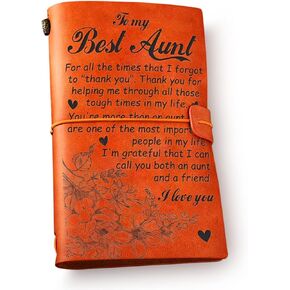 Floral Aunt Leather Journal Notebook from Niece Nephew - to My Best Aunt I Love You Engraved Vintage Leather Travel Journal Embossed Writing Journal Gift for Auntie