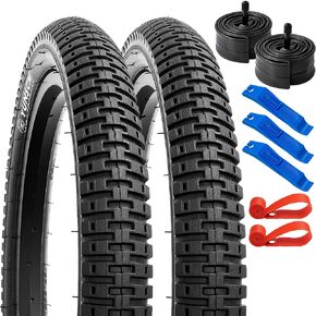 YUNSCM 14" Bike Tires 14 x 2.125/57-254 and 14" Bike Tubes Schrader Valve with 2 Rim Strips Compatible with Mountain/Off Road Bike 14x1.75-2.25 Bicycle Tires and Tubes (Y-1110)
