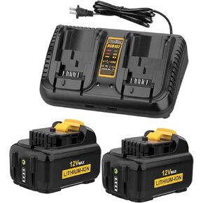 2 Pack 6.0Ah DCB120 Battery with DCB102 Dual Charger Replacement for dewalt 12V Battery DCB123 DCB127 DCB122 DCB124 DCB121 Compatible with dewalt Battery Charger DCB105 DCB107 DCB101 DCB115
