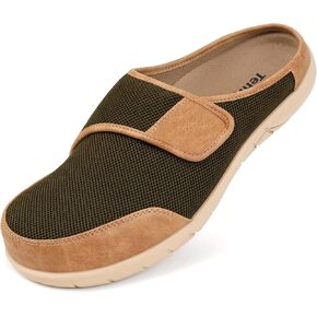 Men's Diabetic Slippers, House Slippers with Adjustable Strap, Breathable Wide Toe Box Slip On Clogs for Swollen Feet