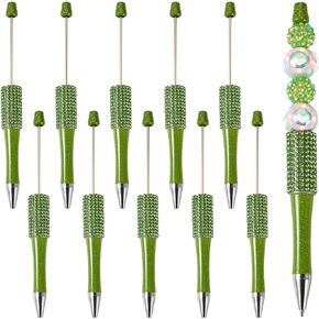 Beadthoven 10pcs Diamond Beadable Pens, Bling Rhinestone Beaded Pens DIY Plastic Bead Pen Crystal Shaft Black Ink Ballpoint Pens for DIY Pens Decorations Supplies Gift Office School - Silver