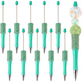 Beadthoven 10pcs Diamond Beadable Pens, Bling Rhinestone Beaded Pens DIY Plastic Bead Pen Crystal Shaft Black Ink Ballpoint Pens for DIY Pens Decorations Supplies Gift Office School - Silver