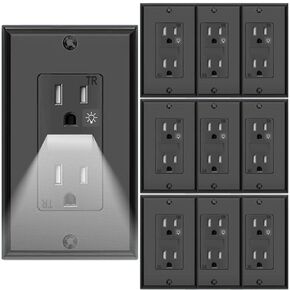 SOZULAMP Receptacle Outlet with Night Light,White Standard Decorator Electrical Wall Outlet,15A,2 Pole,3 Wire,Tamper-Resistant,Wall Plate Included(4 Pack,White)