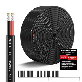 18 Gauge Wire 2 Conductor Electrical Wire, 18 AWG Wire Stranded PVC Cord, 12V Low Voltage/Oxygen-Free Tinned Copper/Flexible 18/2 Wire for Automotive Marine LED Strips Lamps Lighting (30FT/ 9M)