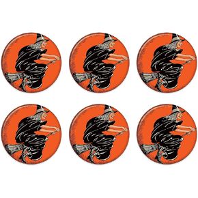 Beistle 6 Piece Vintage Halloween Party Supplies Flying Witch Pinback Button Pins, 2", Orange/Black