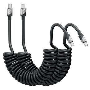 USB C to USB C Cable 5.9ft 2-Pack Coiled USB C Charger Cable, 60W Type C Car Charger Fast Charging, Compatible with Samsung Galaxy S24/S23/S22/S21, for iPhone 15/15 Plus/ 15 Pro/ 15 Pro Max