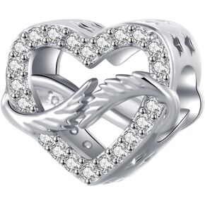 Sparkling Guardien Angel Wing Heart Charm Compatible Pandora Charm Bracelet Gift Love Family My Angel Family Anniversary Birthday