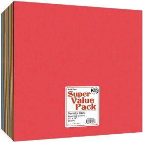 PA Paper Accents Rainbow Cardstock 12" x 12" Variety Pack, Assorted Colors, heavyweight colored cardstock paper for card making, scrapbooking, printing, quilling and crafts, 150 pieces