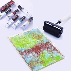 BuzzBright Gel Printing Plate kit, Complete Printmaking Set with 8"X10" Gelatin Plate, Brayer, Printmaking Paper, Acrylic Paint and Essential Tools for Mixed Media Art, Monoprinting, Card Making