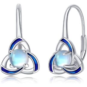 Celtic Earrings 925 Sterling Silver Moonstone Dangle Drop Hoop Earrings Trinity Knot Leverback Earrings Irish Jewelry Christmas Gifts for Women Girls Hypoallergenic