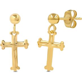 AVORA 10K Yellow Gold Dangling Cross Earrings