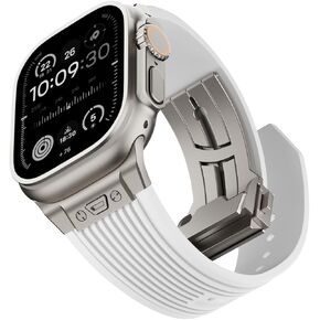 NewWays Watch Band for Apple Watch Ultra 2 Band 49mm 45mm 44mm 42mm, Luxury Rugged Silicone Rubber Strap with Metal Connector & Folding Clasp for iWatch Ultra Series 9 8 7 6 5 4 3 2 1 SE for Men