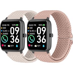 2 Pack Braided Elastic Bands Compatible with Woneligo/Fitpolo Smart Watch IDW13, Loop Soft Nylon Straps for FITVII H56/ENOMIR ID208BT/TOOBUR IDW16/MILOUZ IDW19 Watch for Women Men