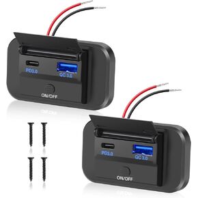 12V RV Type C USB Outlet with Power Switch 36W QC3.0 USB & 55W PD Type C Quick Charge Socket 12V 24V Car Charger RV Switch Panel Car Charger with Waterproof Cover for Marine Boat ATV Motorcycl