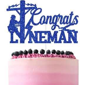 Blue Glitter Congrats Lineman Cake Topper, Congrats Electrician/Class of 2024, 2024 Electrician Lineman Graduation Party Decorations Supplies