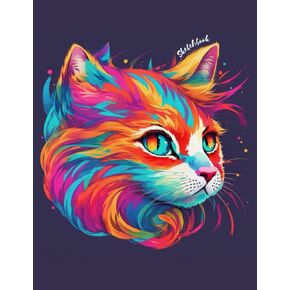 Sketchbook For Everyone Who Love Drawing With A Colorful Cool Cat Head Cover: Drawing Notebook Size 8.5 x 11 ,120 Blank Page