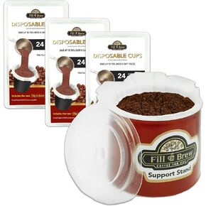 Fill 'n Brew Individual Disposable Coffee Pod Cups, Use with Keurig K-Cup Coffee Makers, 72-Count Fillable Cups, Filters & Lids, Black