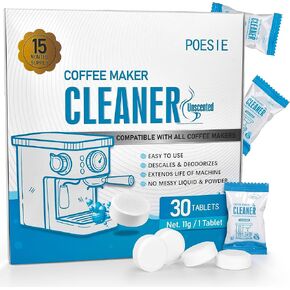 Poesie 30 Count Coffee Machine Cleaning Tablets Cleaner Descaler for Coffee Maker Pot, Compatible with All Coffee Machine, Descaling & Cleaning Tabs for Drip Coffe and Espresso