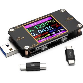 YOJOCK USB Tester Meter USB C Voltage Tester, 2-in-1 Digital USB Current Watt Multimeter, PD Battery Power Capacity Ammeter Voltmeter with Type C Connector