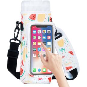 Water Bottle Carrier Bag with Adjustable Shoulder, Touch Sensitive Supported Water Bottle Sling Holder for for Walking Outdoor Hiking Travelling Camping Under 40oz