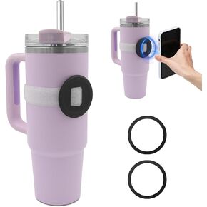 Water Bottle Phone Holder Compatible with MagSafe, Magnetic Holder with Adjustable Strap for Stanley Cup Gym Accessories, for iPhone & AirPods Owala Simple Modern Water Bottle w/ 2×Metal Iron Ring
