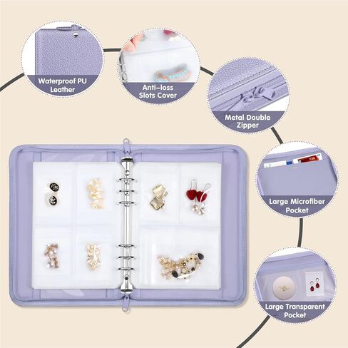Bundle: Jewelry Travel Organizer Case PU Leather Jewelry Storage Book + Double Layer Jewelry Travel Organizer Case for Necklaces, Earrings, Bracelets(Lilac Purple+Rose Gold) in Kuwait