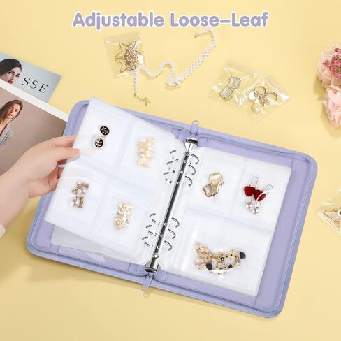 Bundle: Jewelry Travel Organizer Case PU Leather Jewelry Storage Book + Double Layer Jewelry Travel Organizer Case for Necklaces, Earrings, Bracelets(Lilac Purple+Rose Gold) in Kuwait