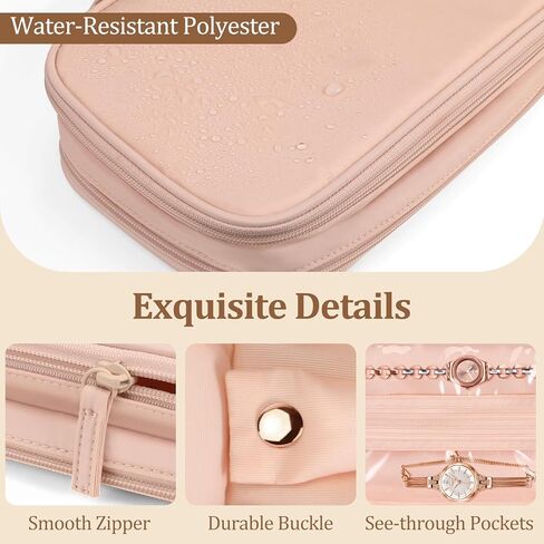 Bundle: Jewelry Travel Organizer Case PU Leather Jewelry Storage Book + Double Layer Jewelry Travel Organizer Case for Necklaces, Earrings, Bracelets(Lilac Purple+Rose Gold) in Kuwait