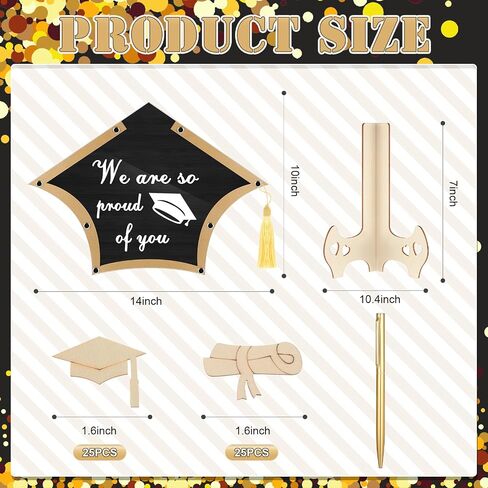 2024 Graduation Guest Book Alternative Graduation Cap Scroll Collecting Name Drop Sign Book with 50 Wooden Scroll and Cap 1 Box 1 Pen for 2024 Congrats Graduation Party(Black and Gold) in Saudi Arabia