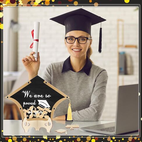 2024 Graduation Guest Book Alternative Graduation Cap Scroll Collecting Name Drop Sign Book with 50 Wooden Scroll and Cap 1 Box 1 Pen for 2024 Congrats Graduation Party(Black and Gold) in Saudi Arabia
